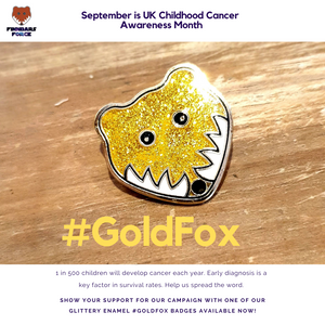 Glittery Gold Finnbar's Fox Badge (Limited Edition - Childhood Cancer Awareness Month)