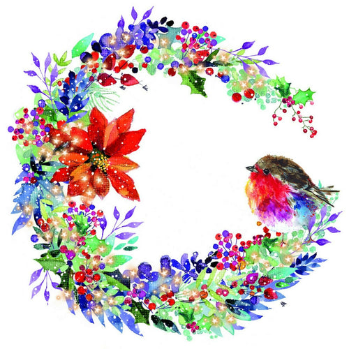 'Robin & Wreath' Christmas Cards