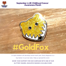 Load image into Gallery viewer, Glittery Gold Finnbar&#39;s Fox Badge (Limited Edition - Childhood Cancer Awareness Month)
